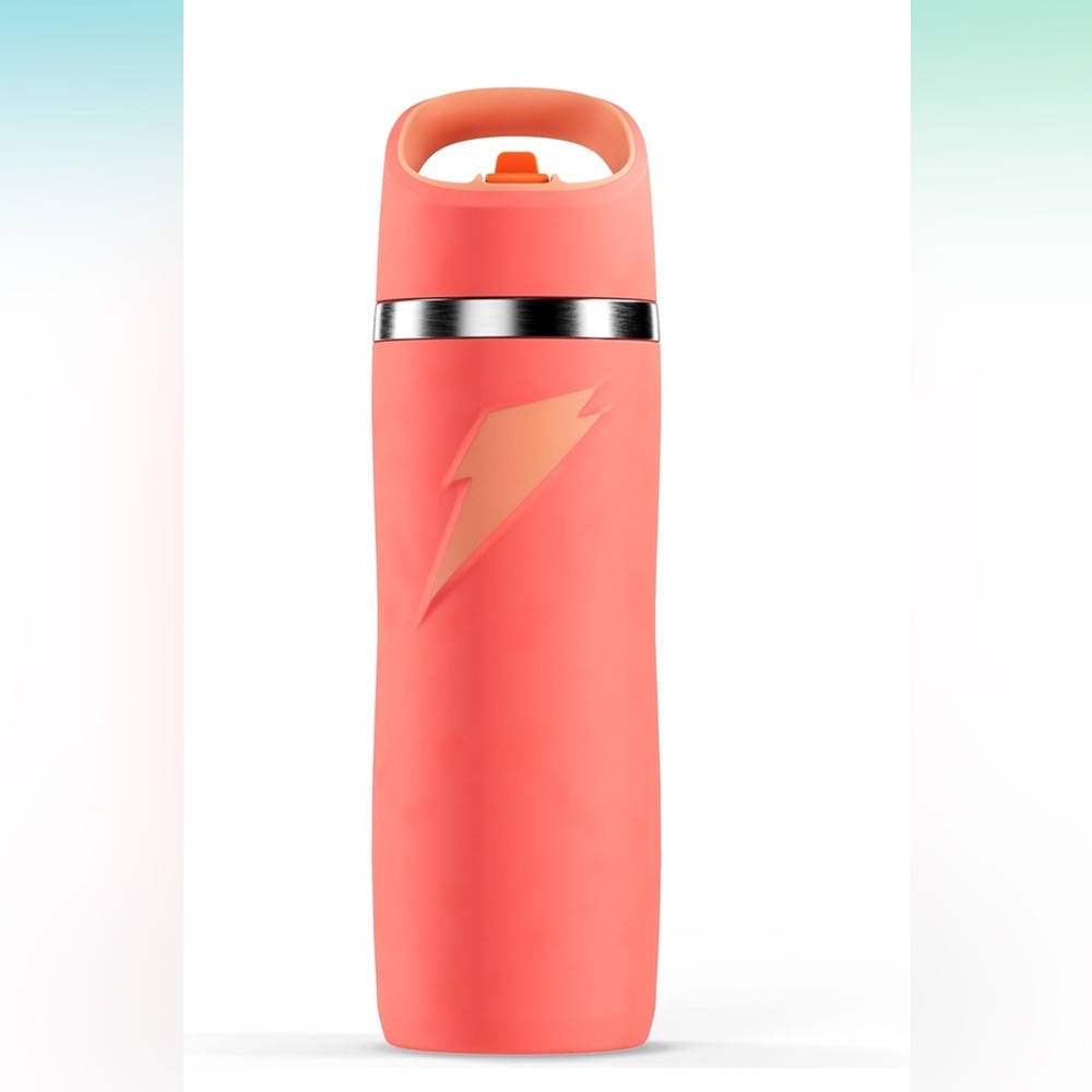 Gatorade Overtime 22 oz Stainless Steel Bottle, Straw Cap, Coral, 24+ Hour Ins